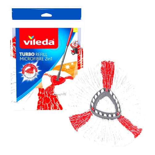 Vileda EasyWring&Clean Easy Wring & Clean Turbo 2in1 Microfibre Mop Refill Head, 1 Count (Pack of 1), White/Red