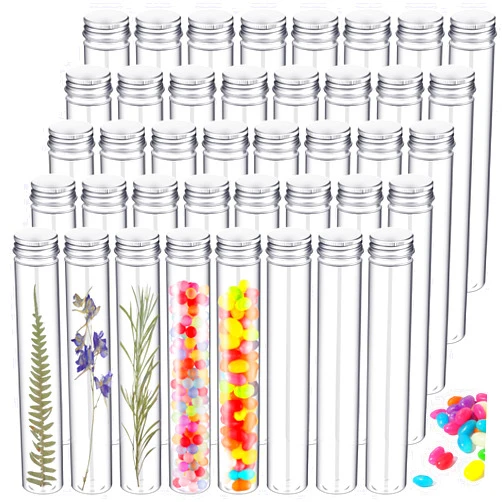 Xuhal 40 Pcs 115ml Plastic Test Tubes with Caps, 30 x 185mm Gumball Tubes as Storage Containers for Candy, Beads, Powder, Clear Test Tube for Sample Testing, Home Party