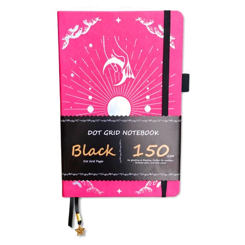 BUKE Dotted Journal - 150gsm Black Paper - 5 * 5mm DOT GRID Layout 160 Pages - A5 Size PU Leather Hardcover Drawing Sketch Notebook (Rose Red)