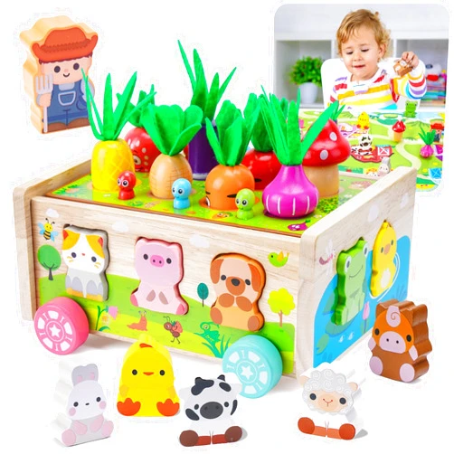 KMTJT Toddler Montessori Wooden Farm Toys | Babies 12-18 Months Toy with Game Map for 1 2 3 Year Old Boys Girls | 1st First Birthday Gifts for 1-2 Years | Wood Learning Educational Toys Fine Motor Skills