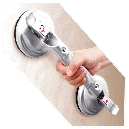 AKIMRABY Grab Bars for Bathtubs and Showers, 17-inch Upgraded Safety Suction Grab Bars for Shower, Tools-Free Installation for Bathroom Wall, Shower Handles for Elderly with Enlarged Suction Cup - Silver