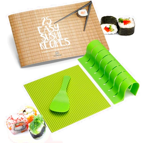 Roll Model Sushi Sushi Making Kit - Home Cooking Gift Set for Kids and Adults - Silicone Sushi Roller With Recipe Book - DIY Sushi Maker Mold