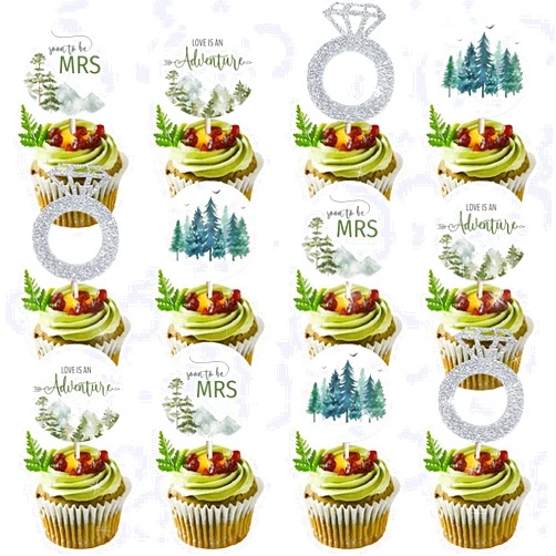 BACH AND BOOZY Adventure Mountain Birdal Shower Cake Cupcake Picks Let the Adventure Begin Travel Themed for Women Wedding Engagement Bridal Bachelorette Party