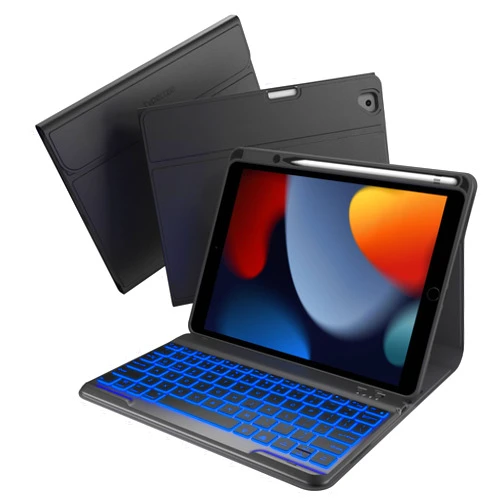 typecase Folio iPad 9th Generation Case with Keyboard 10.2 Inch - Backlit Detachable Slim Cover with Pencil Holder, Compatible with iPad 8th/7th Gen, Pro 10.5, Air 3rd Gen (Black)