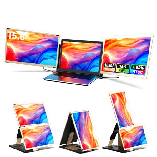 FLYTOCCA Laptop Screen Extender, 15.6'' Triple Portable Monitor with 86% NTSC IPS FHD 1080P Display, Detachable Laptop Monitor Extender Compatible with Wins/Mac/Linux/Dex/Chrome, Working with Desktop/Mini PC