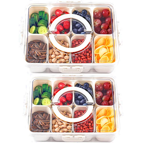 shopwithgreen 2Pcs Divided Serving Tray with Lid and Handle, Portable Snackle Box Charcuterie Container for Party, Veggies, Snack, Fruit, Nuts, Candy, Cracker, Chip, Entertaining, Picnic…