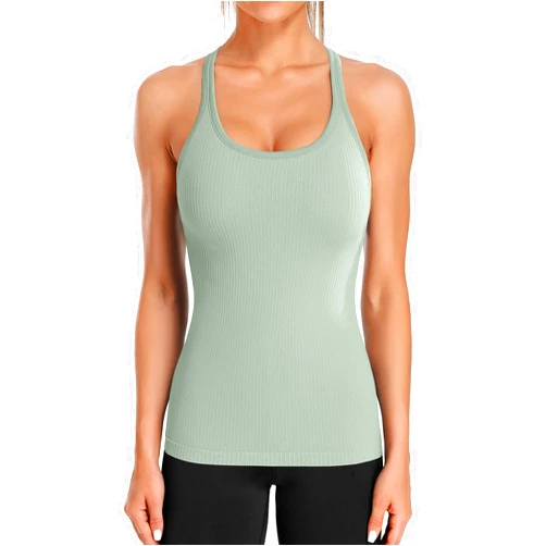 ATTRACO Ribbed Workout Tank Tops for Women with Built in Bra Tight Racerback Scoop Neck Athletic Top