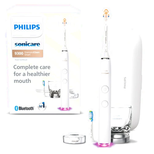 Philips Sonicare DiamondClean Smart 9300 Electric Toothbrush, Sonic Toothbrush with App, Pressure Sensor, Brush Head Detection, 4 Brushing Modes and 3 Intensity Levels, White, Model HX9903/05