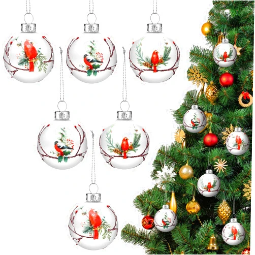 Hoolerry 6 Pcs Cardinal Bird Owl Glass Christmas Tree Round Ball Ornaments Hanging Christmas Tree Decorations Christmas Balls Painting Christmas Glass Baubles Ornaments for Christmas(Vivid Style)