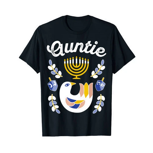 Chanukah PJs Family Matching Menorah Candle Decor Matching Family Hanukkah Pajamas Top Dreidel Menorah Auntie T-Shirt
