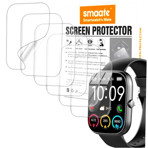Smaate Screen Protector Compatible with uaue T60 1.91 inches Smart Watch, Soft TPU, 6-pack, Full Coverage, Bubble Self-healing