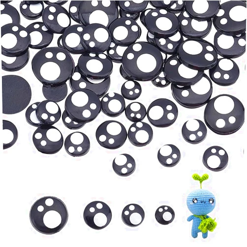 PH PandaHall 100pcs Kawaii Eyes Cabochons, Craft Eyes Tiles Flat Round Eyes Black Animal Eyes Resin Felt Eyes for Amigurumi Puppet Teddy Bear Crochet Plush Animal Making 8/10/12/14/16mm
