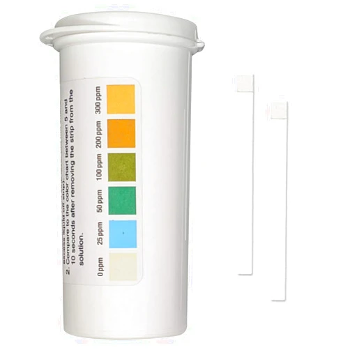 Bartovation Restaurant Chlorine Sanitizer Plastic Test Strips, 0-300 ppm [Moisture Wicking Vial of 100 Strips]