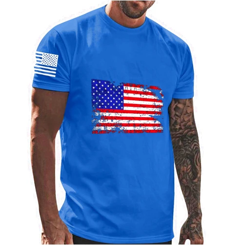 GSPCLAM Short Sleeve Shirts for Men USA Flag 4th of July Fourth of July 2024 Trendy Vacation Trendy Funny Crewneck Clothes