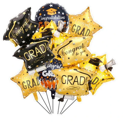 CSTYWC 8PCS Graduation Cap Foil Balloon Black and Gold Graduation Hat Balloon Graduation Cap Star Balloon Congrats Grad Cap Balloon for 2024 Graduation Party Decorations Supplies