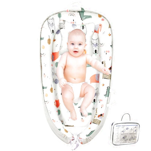 Morabloomy Baby Lounger for Newborn 0-24 Months with Removable Pillow | Breathable, Portable & Soft Infant Sleep Mat | CPSC Certified for Home, Travel & Playtime | Easy to Clean Baby Gift Essentials-Animal