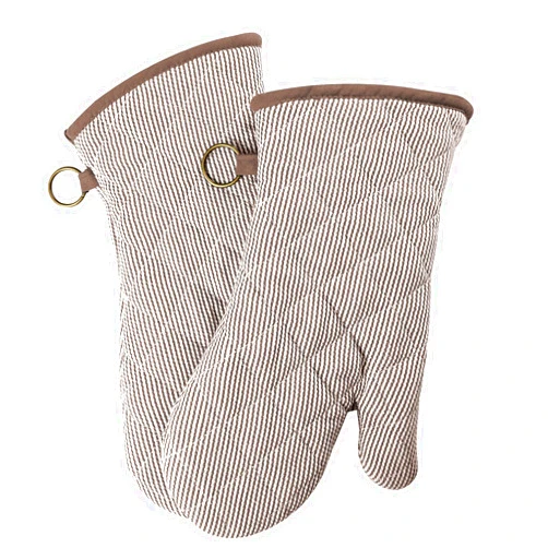 RED LMLDETA 1 Pair Yarn Dyed Oven Mitts 100% Cotton Heat Resistant 470 Degree Gloves Men Women Cooking Baking Barbecue BBQ Microwave Crafting Machine Washable Pot Holders Mittens (Khaki)