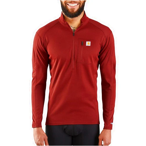 Carhartt Men's Force Tech Quarter-Zip Thermal Base Layer Long Sleeve Shirt, Fired Brick, Large