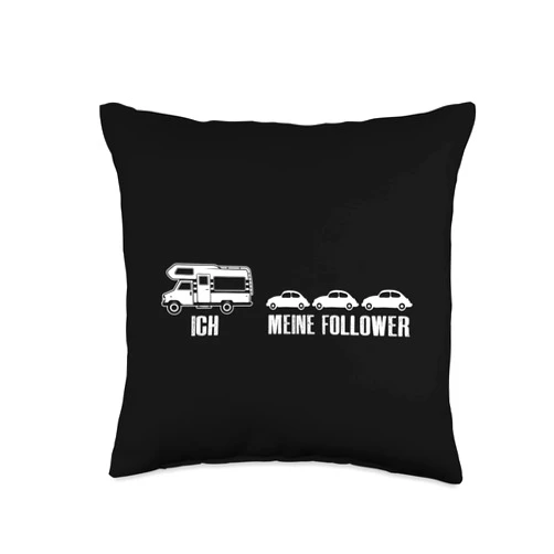 Wohnmobil Camper Lustige Sprüche Geschenke Camper Van Camping My Follower Caravan Motorist Throw Pillow, 16x16, Multicolor