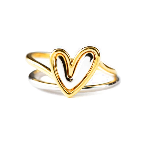 STORYJEWELLERY Two Tone Heart Rings for Women, Dainty Gold and Silver Stacking Heart Rings, Self Love Gifts for Women, Encouragement Gifts for Friend Sister and Daughter, Inspirational Jewelry