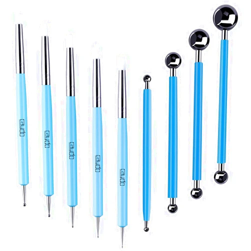 Caydo 9 Pieces Stylus Tools, 5 Pieces 2 Way Total 10 Different DIY Silicone and Ceramic Clay Indentation Tool and 4 Pieces Double-Ended Metal Ball Tools