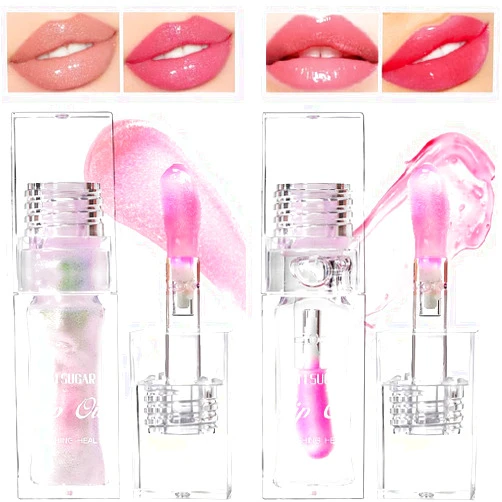 Ginaday 2 Pcs Magic Color Changing Lip Oil,Moisturizing Lip CareNon-Sticky Tinted Lip Oil, Fresh Texture Lip Glow Oil. (Color Changing Lip Oil & Pearlescent Color Changing)