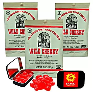 SNACK HOTLINE Claeys Wild Cherry Drops - 3 Six Oz Bags plus Snack Hotline Gift That Fits in Pocket or Purse - Easy To Carry