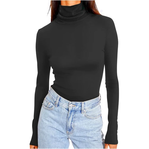 Ekouaer Women's Turtleneck Long Sleeve Shirts Slim Fit Thermal Underwear Tops Lightweight Pullover Tees