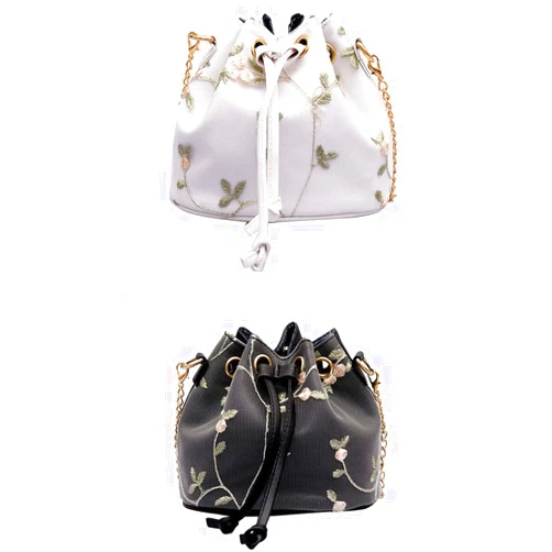 TOPBESTOR Women Crossbody Bucket Bag Mini Drawstring Shoulder Bags Travel Tote Handbags Casual Purse Satchels with Flower Embroidery