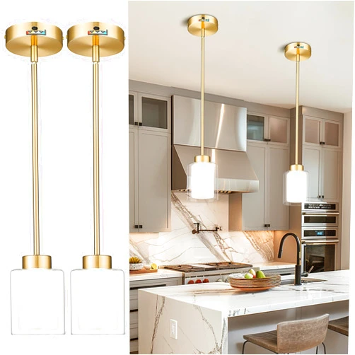 kudos 2-Pack Pendant Light Fixtures, Gold Pendant Light with Dual Glass, Modern Led Pendant Light Fixture for Kitchen Island, Dining Room，Bedroom, 3000K/4000K/5000K Adjustable, KDPL06-GD-2PK