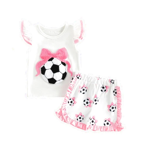Mlpeerw Toddler Girl Golf Outfits Baby Hole In One Golf Fly Sleeve T-shirt Tops+Ruffle Trim Shorts 2Pcs Girls Summer Clothes