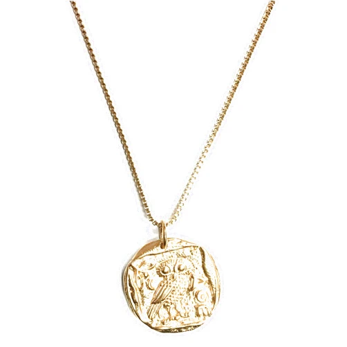 Zoe and Piper Pendants Ancient Greek Coin Necklace with Athenas Owl in Bronze on an 18