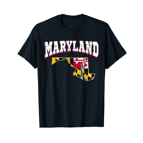 Land Map State Flags Proud Raised Born Maryland US Citizen Proud America State Flag Land Map Maryland T-Shirt