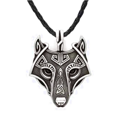 Bestchoice000 Wolf Head Necklace Pendant, Norse Viking Amulet Necklaces Celtic Pagan Jewelry Amulet Pendant