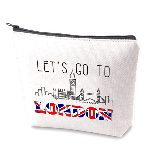 ZJXHPO London Tavel Gift London Trip Travel Case Let’s Go To London Tavel Bag Travel Addict Cosmeic Bag Journey Together Makeup Bag London Travel Souvenir (London)