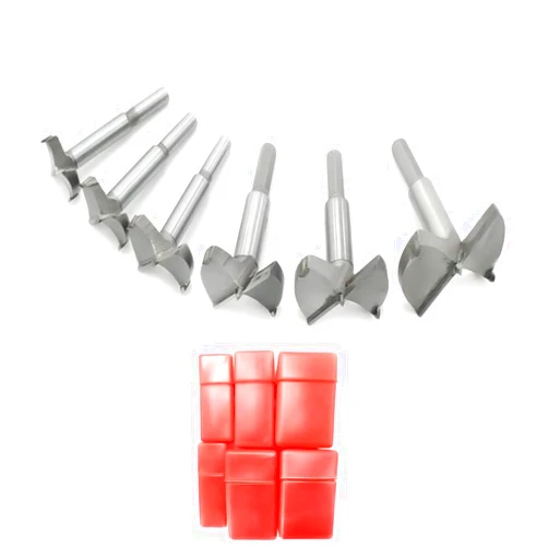Meichoon Forstner Drill Bits Set 30-60mm 6PCS, Flat Wing Drilling Hole Hinge Cemented Carbide Carbon High Speed Steel Woodworking Drill Punching Bit with Round Shank DC02A