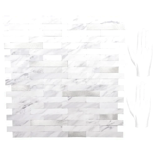 STICKGOO Peel and Stick Backsplash, PVC Wall Tiles Stick on Backsplash for Kitchen(10 Sheets, White Marble with Metal Silver)