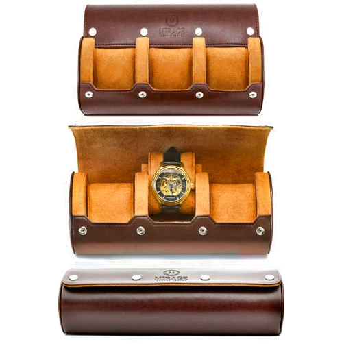 M Mirage Luxury Travel Watch Travel Case for Men Watch Roll for Travel Organizer and Display Watch Case - Swiss Espresso Vegan Leather Watch Case