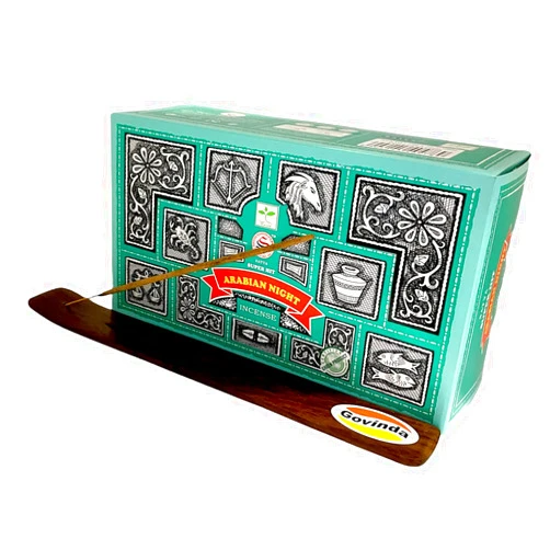 Govinda Incense Stick Holder Bundle with Satya Bangalore (BNG) Super Hit Arabian Night Incense Sticks - 12 Boxes x 15 Grams
