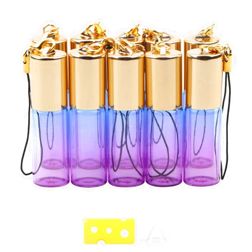 Newzoll Glass Roller Bottles, 5ml Mini Blue Purple Gradient Roll On Bottles, Empty Sample Vial Bottles Containers for Essential Oil Perfumes Lip Balms, Pack of 10