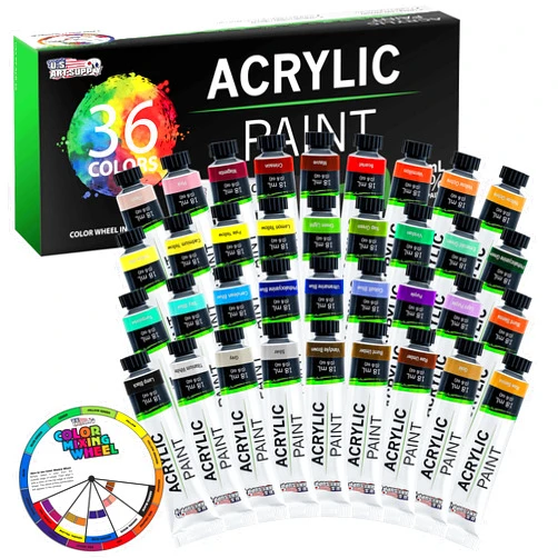 U.S. Art Supply Professional 36 Color Set of Acrylic Paint in Large 18ml Tubes - Rich Vivid Colors for Artists, Students, Beginners - Canvas Portrait Paintings - Color Mixing Wheel