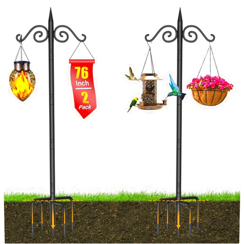 MUNNAR Double Shepherd Hooks for Outdoor, 2 Pack 76 Inch Bird Feeder Pole with 5 Prongs Base, Adjustable Outdoor Garden Shepherds Hooks for Hanging Bird Feeder, Plant Baskets, Lanterns