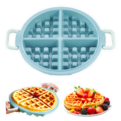 Generic Silicone Waffle Mould-4 Cells Baking Pan Triangle Shape Non-Stick Cake Baking Tray Loaf Pan, Reusable Waffle Maker Pancake Muffin Mold, Flexible Bread Mold Kitchen Tool (Blue)
