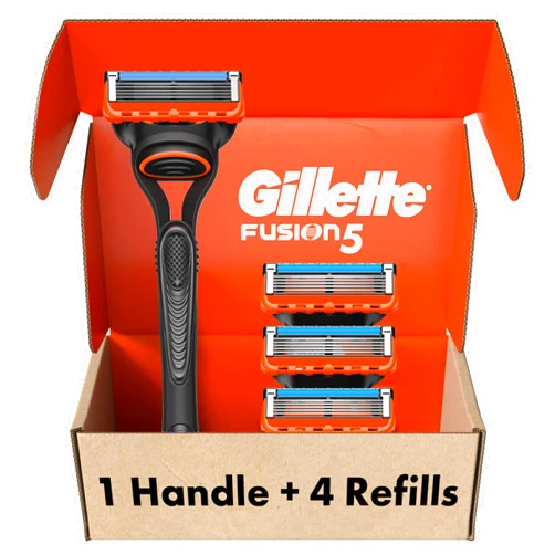Gillette Fusion5 Razors for Men, 1 Razor, 4 Blade Refills, Lubrastrip for a More Comfortable Shave