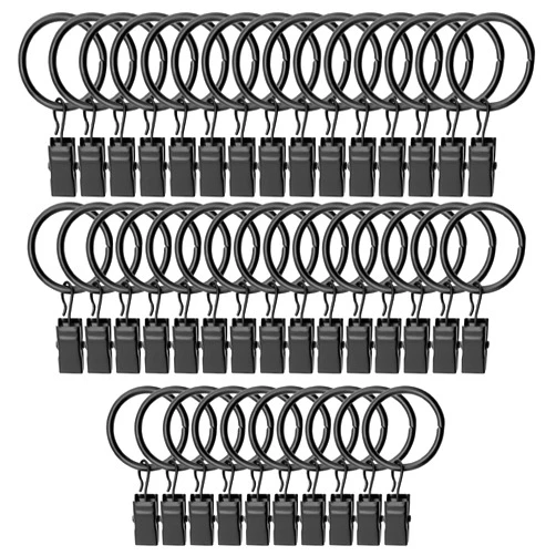 CHEERYMAGIC 40pcs Curtain Rings with Clips Hooks Heavy Duty Drapery Clip 1.26 Inch Interior Diameter P1-DJCLH