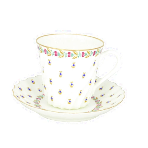 Lomonosov Russia Lomonosov Porcelain Bone China Twist Tea/Coffee Cup and Saucer Tiny Blue Beries 5.24 fl.oz/155ml
