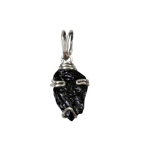 Denique Vintage Designs Tibetan Black Tektite Meteorite Pendant in a Wire Prong Setting-Stainless Steel-Sterling Silver-Copper-Bronze-14K Gold or Rose Gold- Necklace or Choker W/Cert. Of Authenticity-Black Moldavite