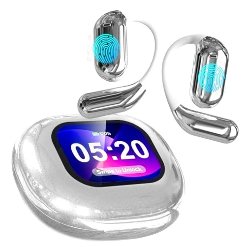 R'hllor Real-Time AI Translation Earbuds, Open-Ear Audifonos Traductores Inglés Español Two-Way Translator Headphones, Bluetooth Wireless Earhooks for Business, Travel, Learning, Meetings (Silver)