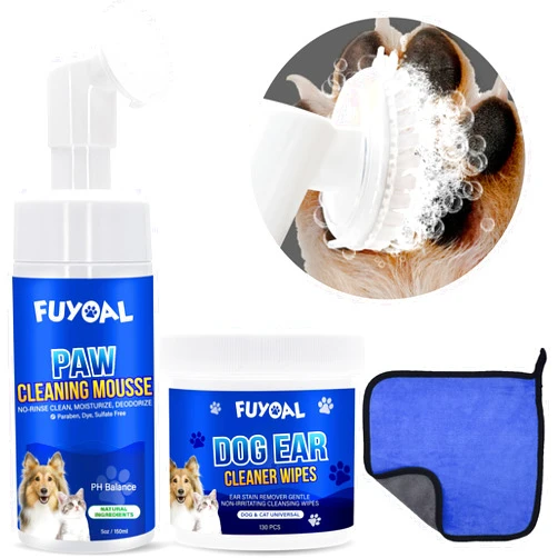 FUYOAL Dog Paw Cleaner,Dog Ear Wipes,Dog Paw Washer Wash for Dogs Large Medium Small XL Breed w/Moisturizer for Cat Feet,No-Rinse Foaming Cleanser for Puppy Pet Foot Scrubber Cleaning Care