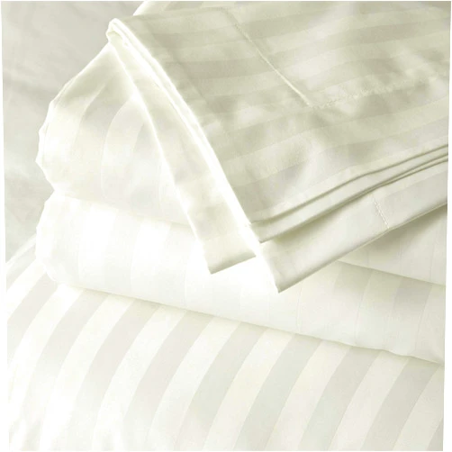 Ras Decor Linen Split King Sheets Sets for Adjustable Bed, 100% Cotton Bed Sheets fit Upto 15 inch Deep Pockets 5 Piece Sheet Set (2 Fitted Sheets, 1 Flat, 2 Pillow Cases - Split King, Ivory Stripe